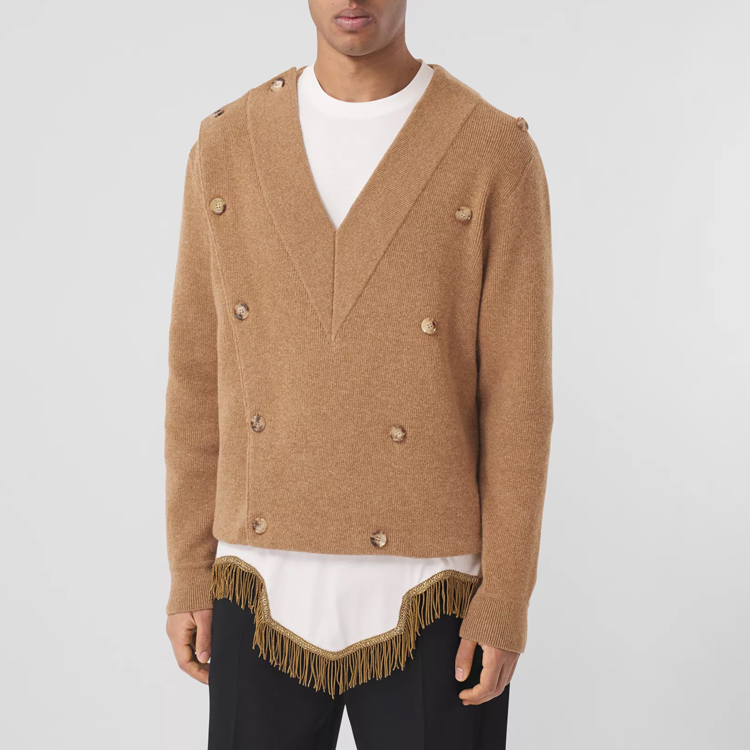 Burberry Solid Double-Breasted V-Neck Knit Sweater Beige 80454651 圖 4