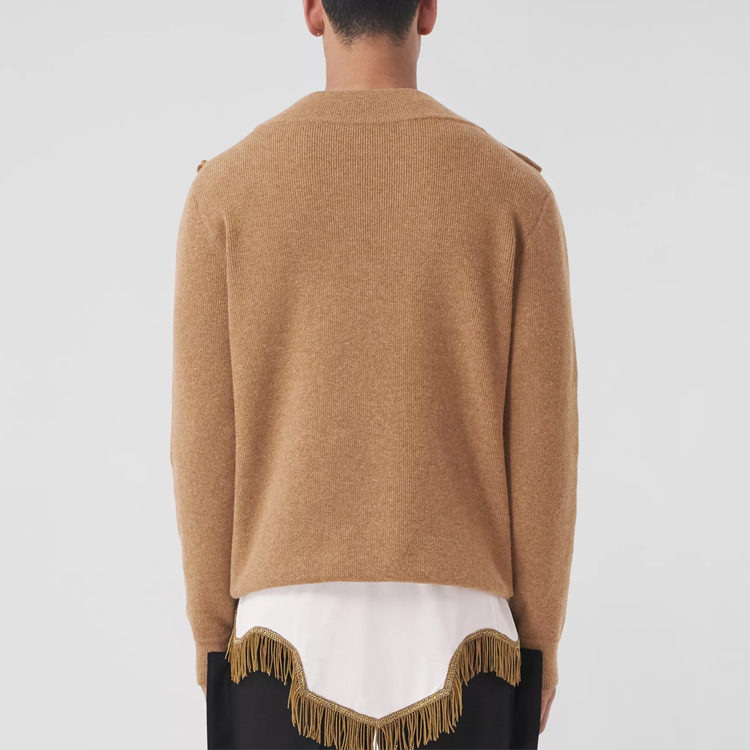 Burberry Solid Double-Breasted V-Neck Knit Sweater Beige 80454651 圖 5