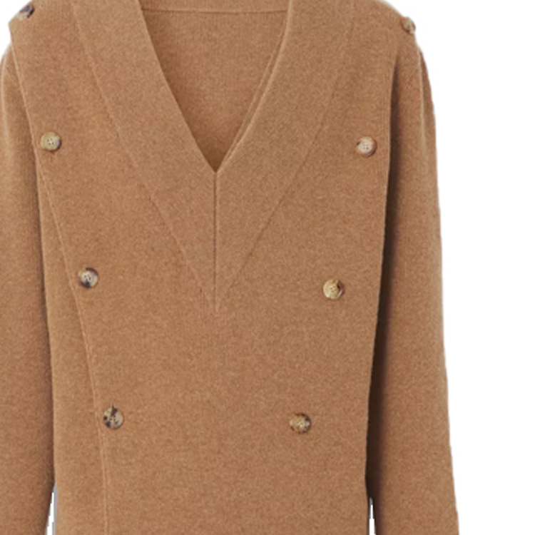 Burberry Solid Double-Breasted V-Neck Knit Sweater Beige 80454651 圖 7