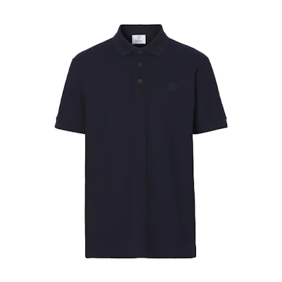 Burberry Solid Embroidered Logo Short-Sleeve Polo Shirt Coal Blue 80431241