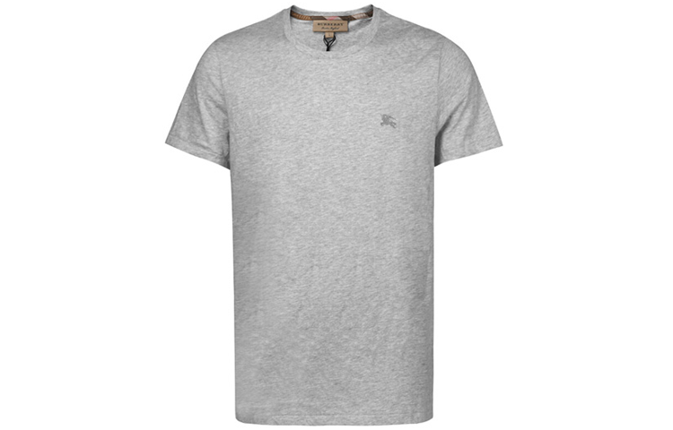 Burberry Solid Grey Crew Neck T-shirt with Embroidered Logo 40618201