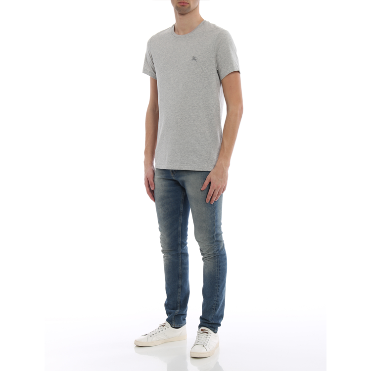 Burberry Solid Grey Crew Neck T-shirt with Embroidered Logo 40618201 圖 4
