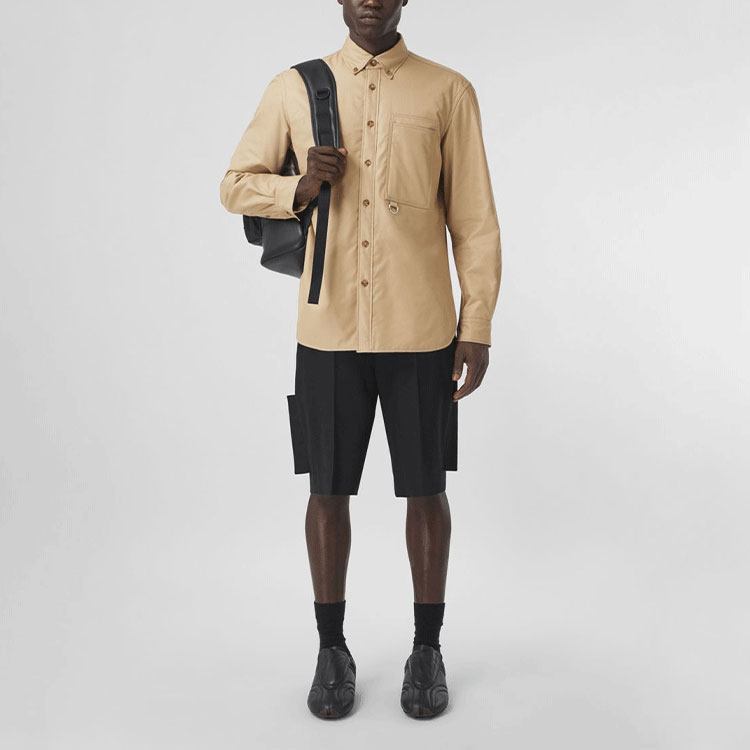 Burberry Solid Logo Cotton Shirt Toasted Walnut Brown Shirt. 80469941 圖 3