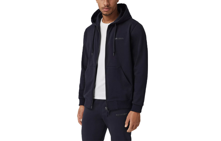 Burberry Solid Logo Patch Zip-Up Hoodie Coal Blue 80501671