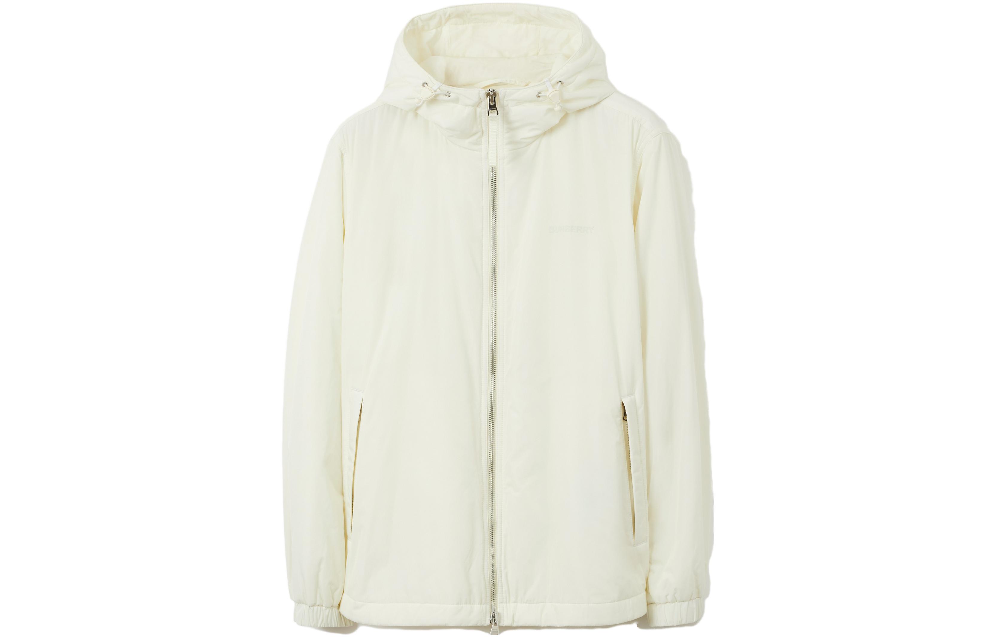 Burberry Solid Logo Print Hooded Jacket Warm White 80655491