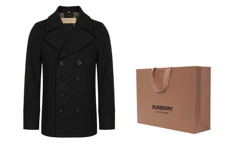 Details for Burberry Solid Navy Blue Double-breasted Coat 80045891