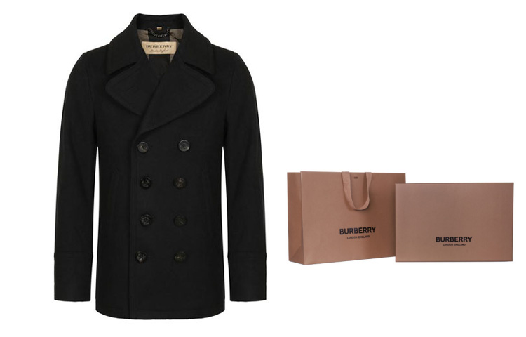 Sizing Burberry Solid Navy Blue Double-breasted Coat 80045891