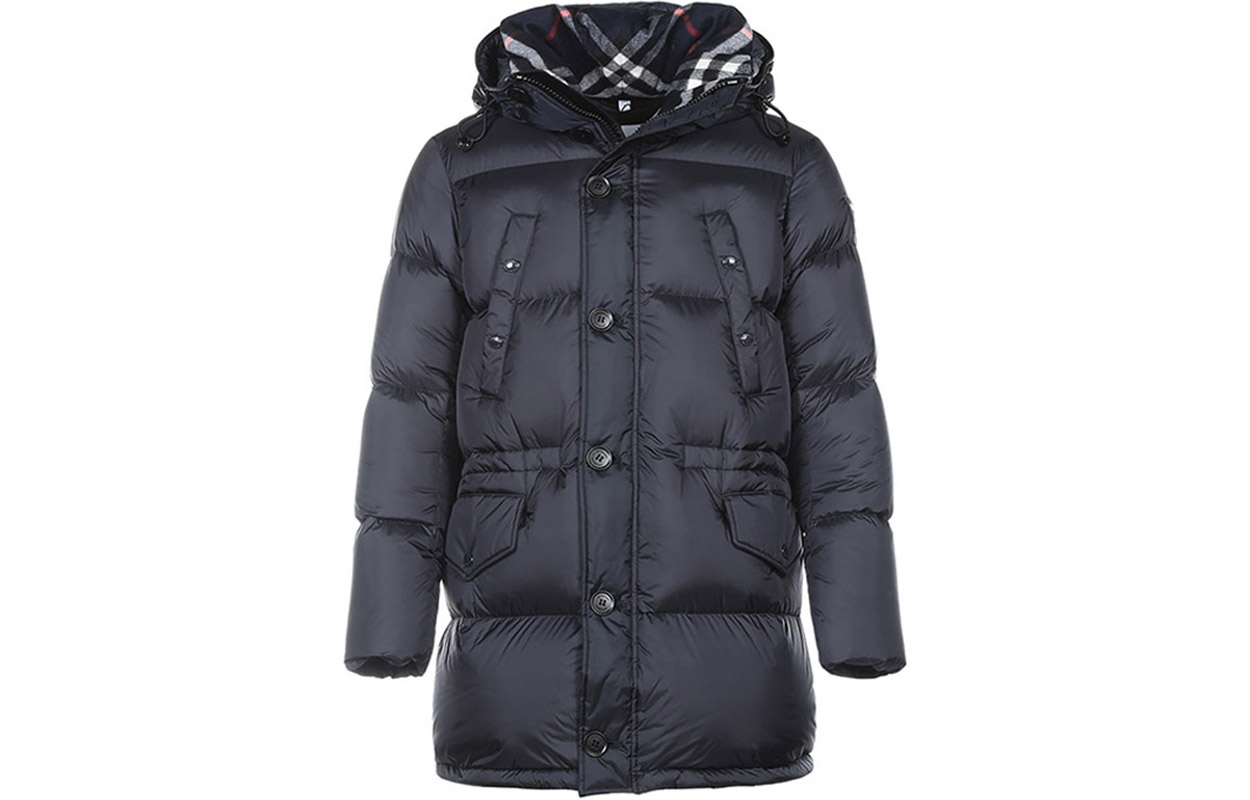 Burberry Solid Navy Blue Hooded Down Jacket 80188261