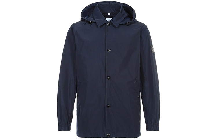Burberry Solid Navy Blue Hooded Jacket 80157501