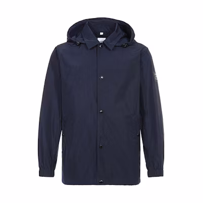 Burberry Solid Navy Blue Hooded Jacket 80157501