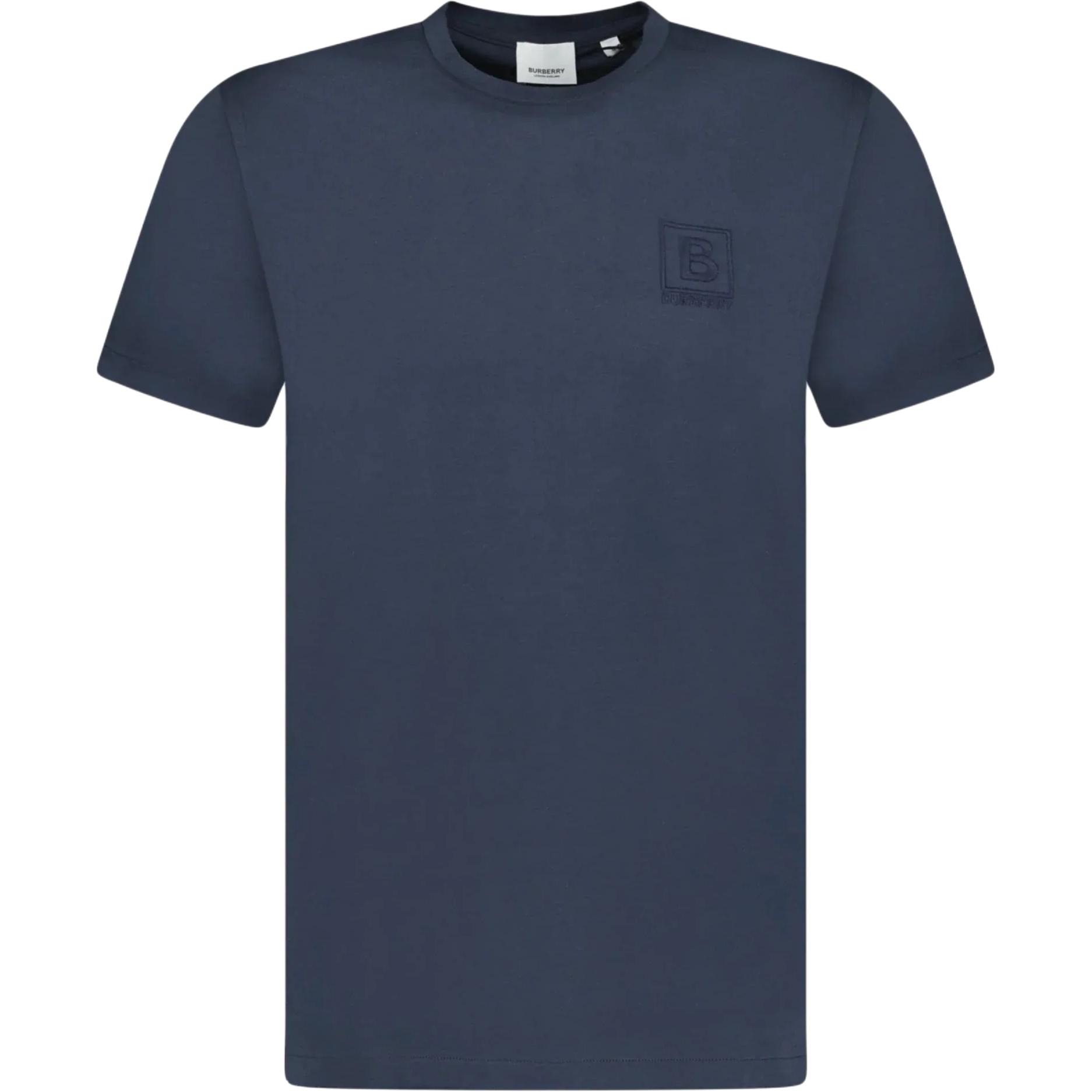 Burberry Solid Navy Blue Logo Print Crewneck  T-Shirt 80695351