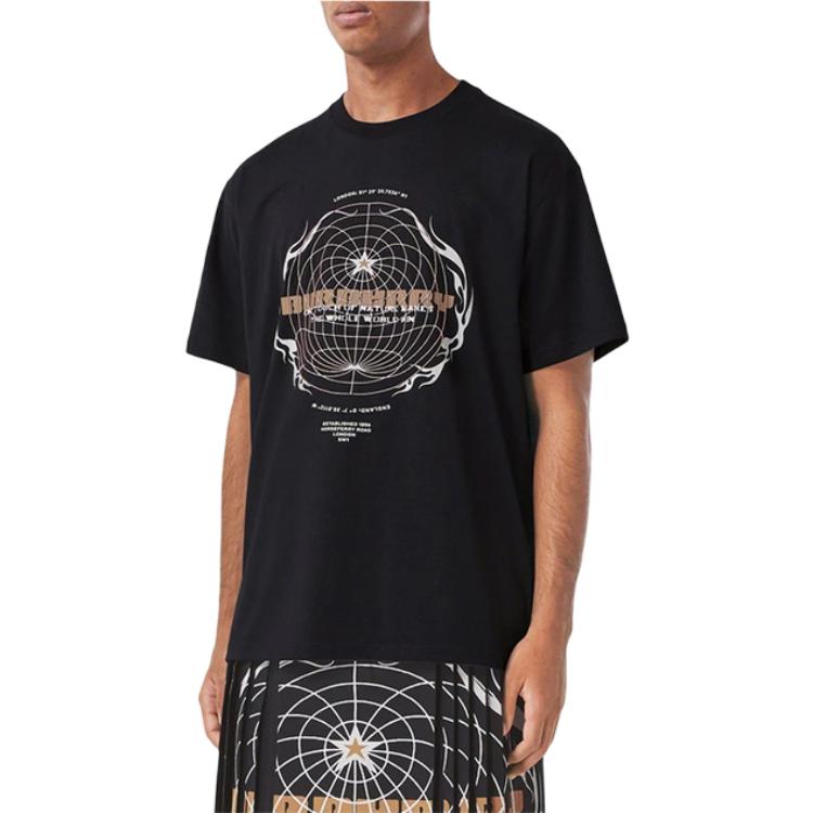Lookbook Burberry Solid Pattern Graphic Crewneck Short Sleeve T-Shirt Black () 8048289