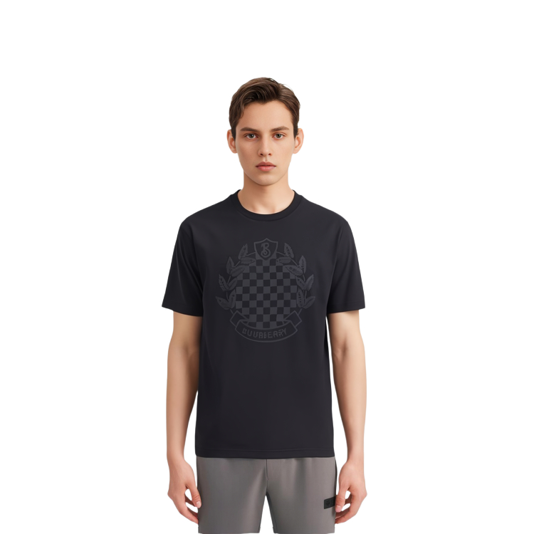 Shop Burberry Solid Print Baju-T Leher Bulat Potongan Lurus FW23 Hitam 80711741