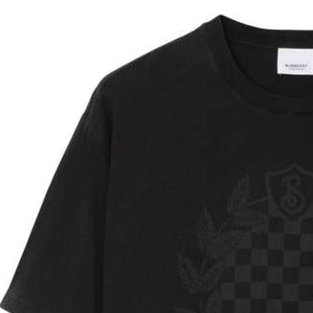 Sizing Burberry Solid Print Baju-T Leher Bulat Potongan Lurus FW23 Hitam 80711741