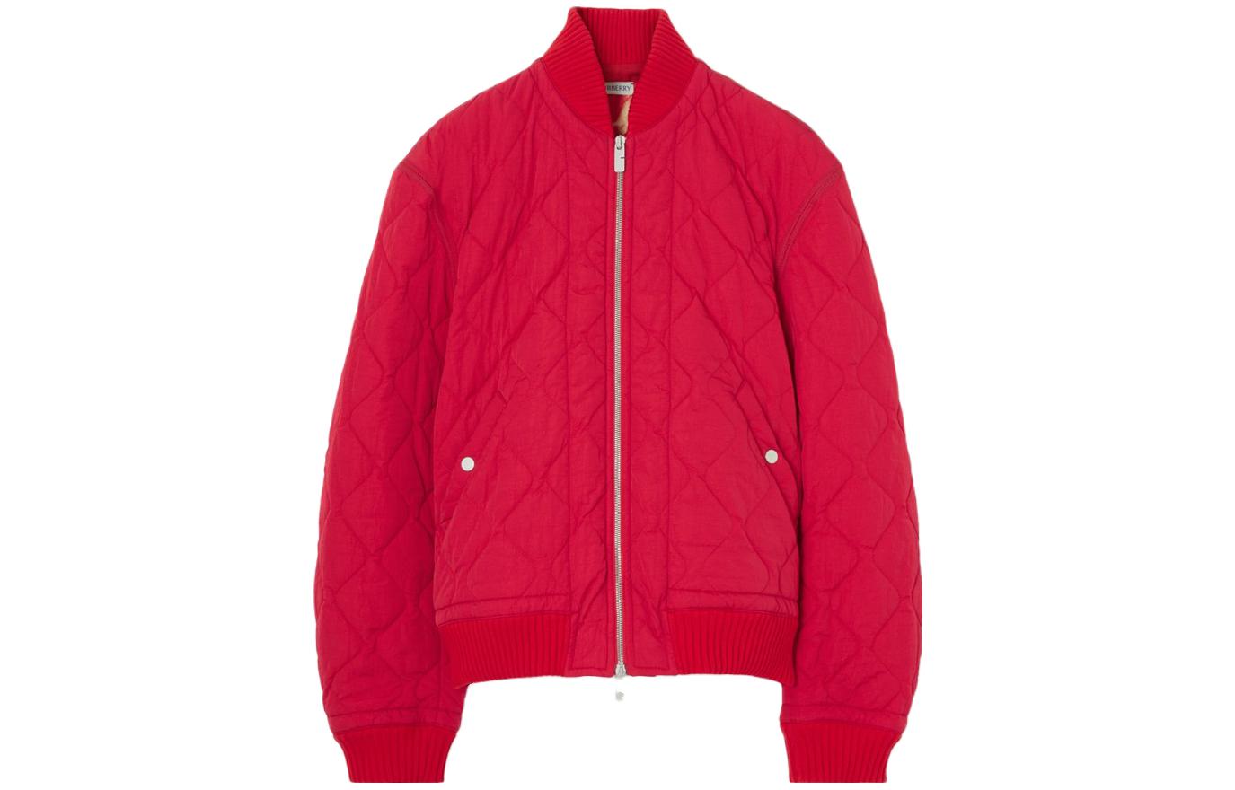 Burberry Solid Quilted Stand Collar Zip Jacket Red 80838501