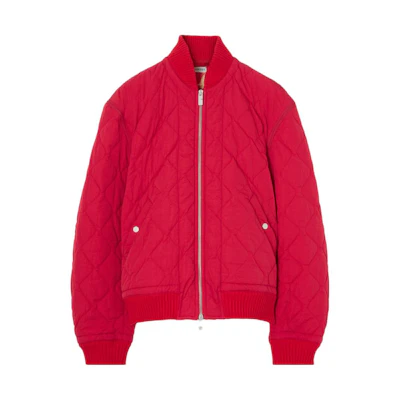 Burberry Solid Quilted Stand Collar Zip Jacket Red 80838501