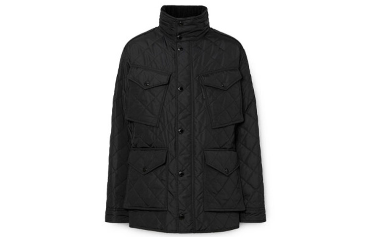 Burberry Solid Single-Breasted High-Neck Jacket Black 80191391