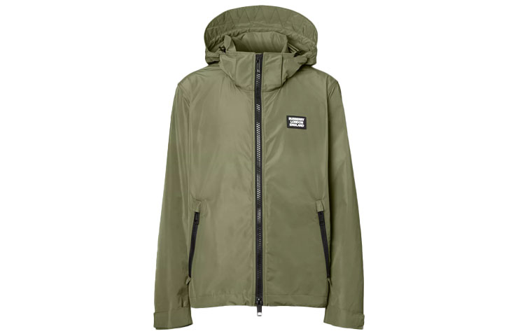 Burberry Solid Taffeta Hooded Jacket Olive Green 80261261