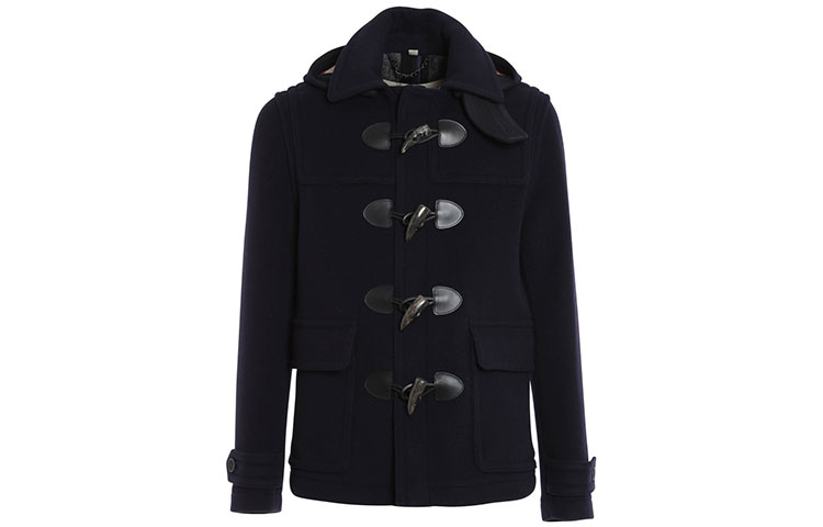 Burberry Solid Wool Duffle Coat in Navy Blue 39825311