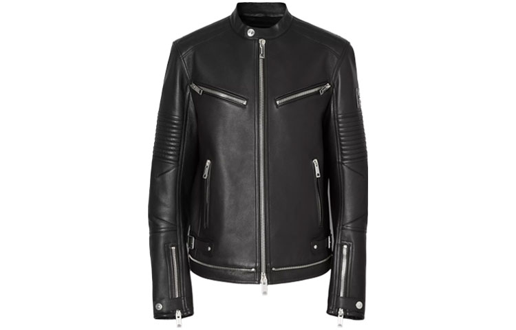 Burberry SS21 Black Leather Jacket with Logo Patch for Men 80377041