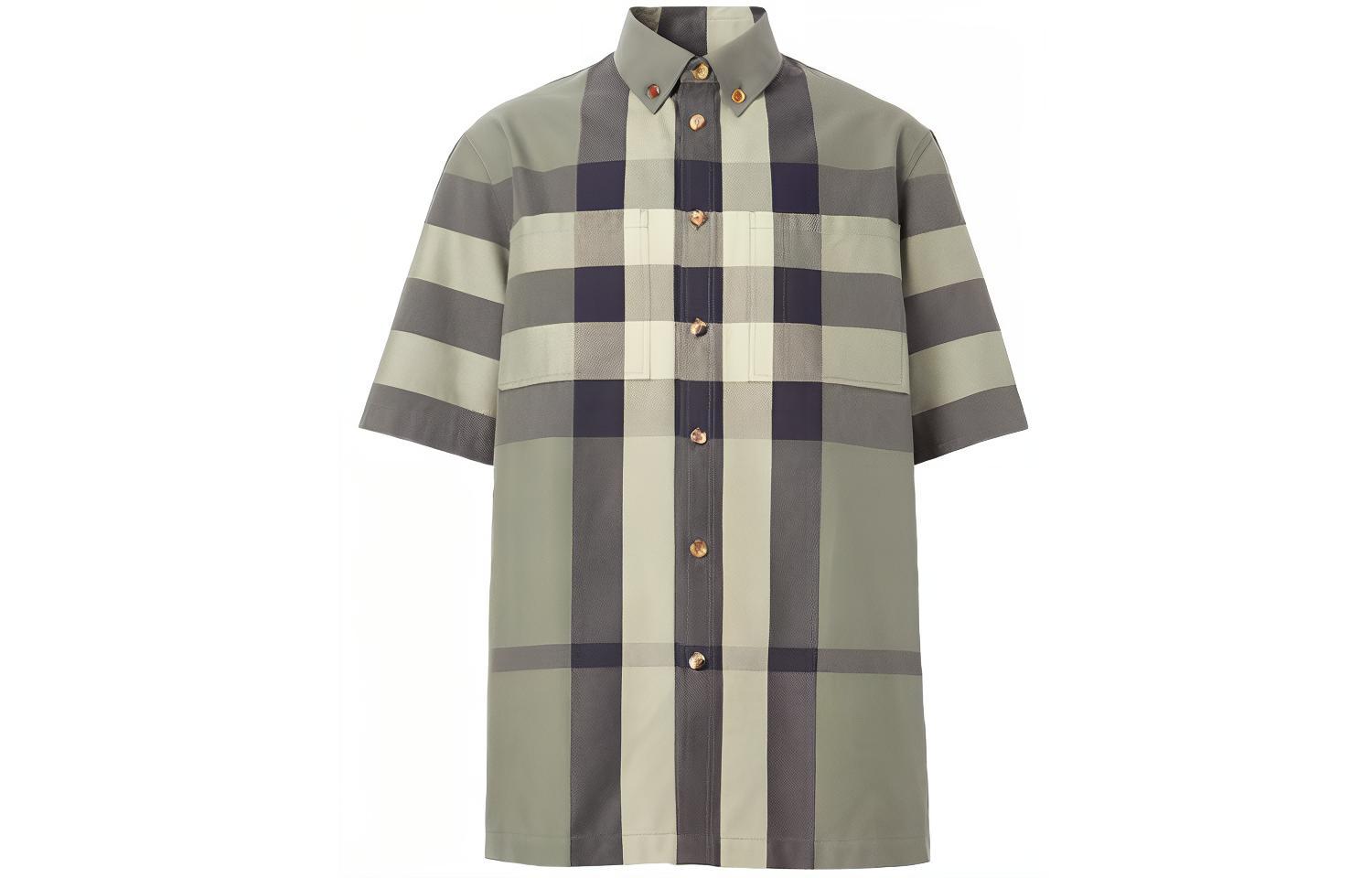 Burberry SS21 Check Collar Casual Short Sleeve Shirt Men’s Army Green 80415411