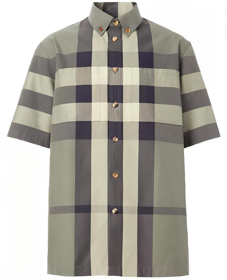 burberry-ss-21-check-collar-casual-short-sleeve-shirt-men-s-army-green-80415411