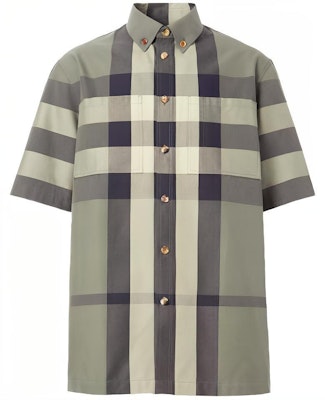 巴宝莉 SS21经典格纹领口男士军绿色休闲短袖衬衫 80415411 Buy 巴宝莉 SS21经典格纹领口男士军绿色休闲短袖衬衫 80415411