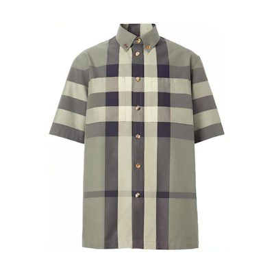 Burberry SS21 Check Collar Casual Short Sleeve Shirt Men’s Army Green 80415411
