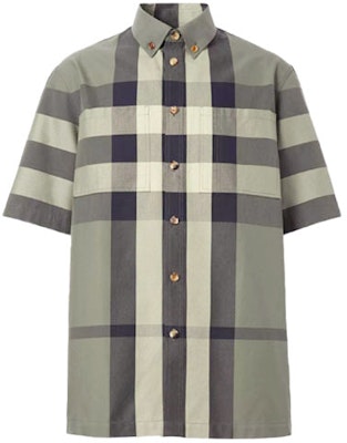 巴宝莉 SS21经典格纹领口男士军绿色休闲短袖衬衫 80415411 Order 巴宝莉 SS21经典格纹领口男士军绿色休闲短袖衬衫 80415411