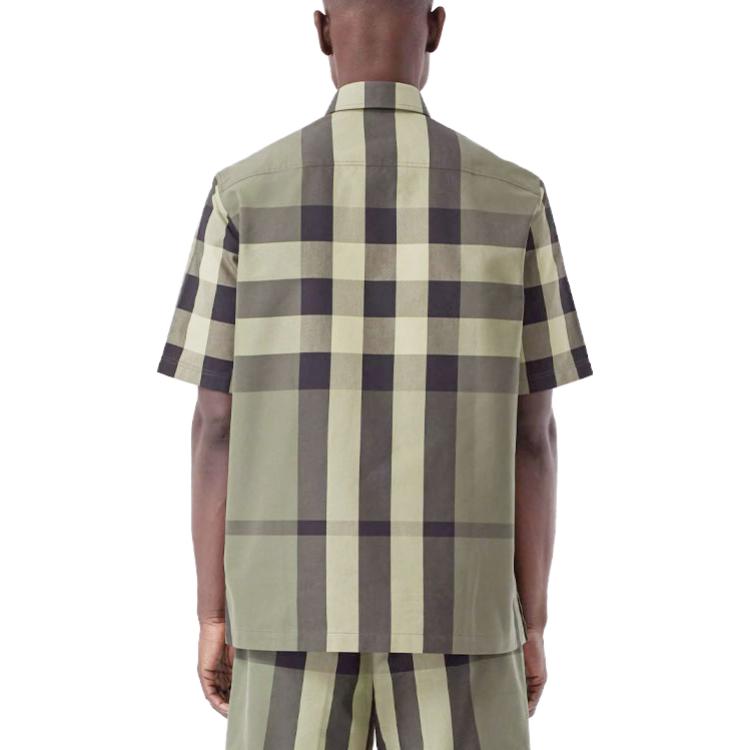 Shop 巴宝莉 SS21经典格纹领口男士军绿色休闲短袖衬衫 80415411