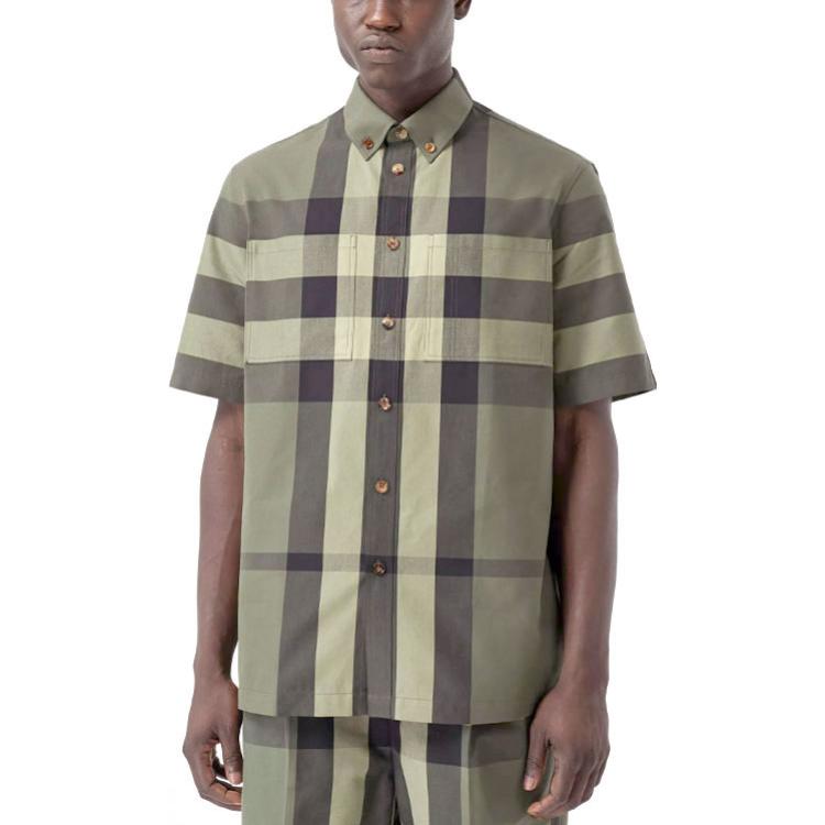Purchase 巴宝莉 SS21经典格纹领口男士军绿色休闲短袖衬衫 80415411
