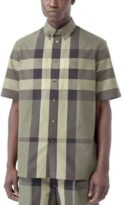 巴宝莉 SS21经典格纹领口男士军绿色休闲短袖衬衫 80415411 Purchase 巴宝莉 SS21经典格纹领口男士军绿色休闲短袖衬衫 80415411