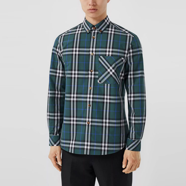 Burberry SS21 Check Cotton Poplin Shirt Forest Green . 80415231 圖 3