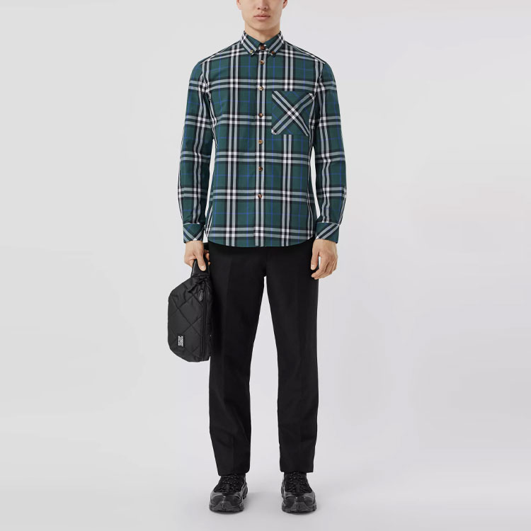 Burberry SS21 Check Cotton Poplin Shirt Forest Green . 80415231 圖 5