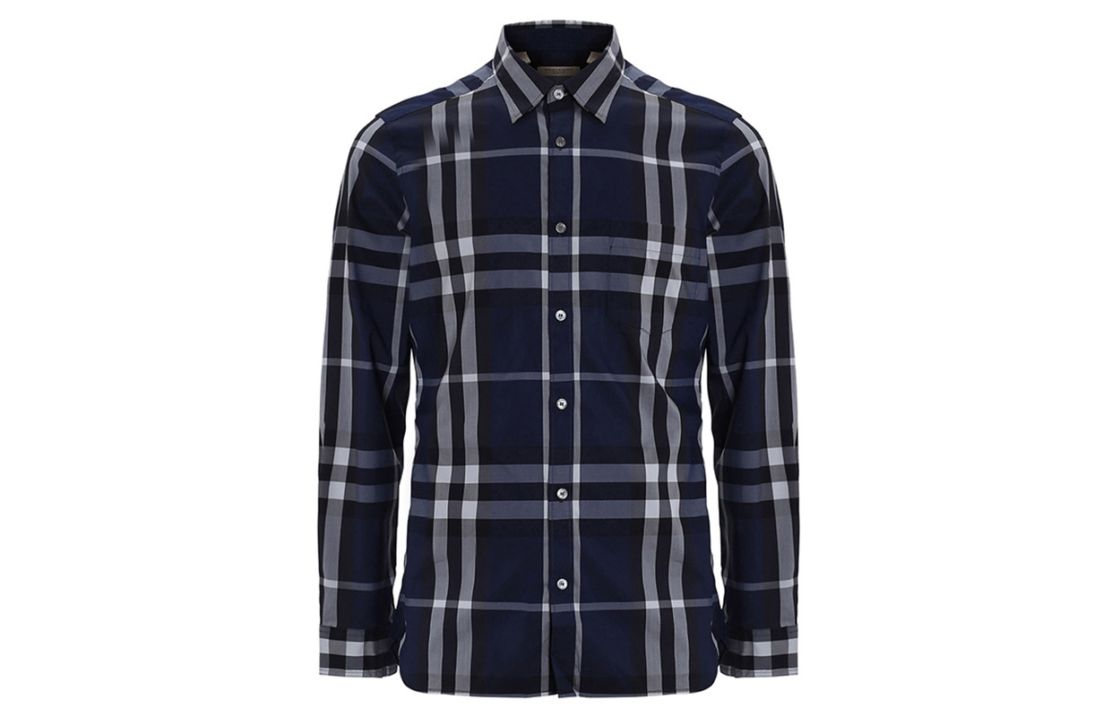Burberry SS21 Check Long Sleeve Shirt Dark Blue 39544941