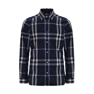 Burberry SS21 Check Long Sleeve Shirt Dark Blue 39544941