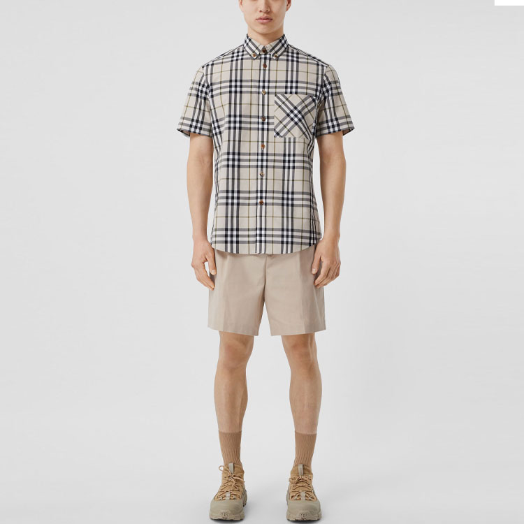 Burberry SS21 Check Print Long Sleeve Shirt Soft Khaki Brown 80433351 圖 5