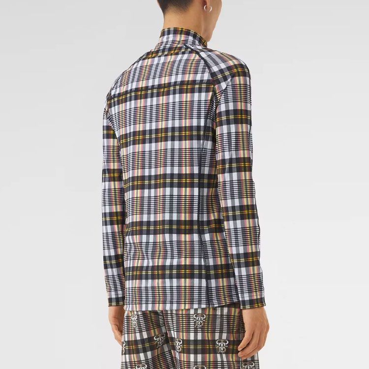 Details for 버버리 SS21 체크 프린트 지퍼 롱슬리브 티 마리골드 옐로우 유니섹스 80378501