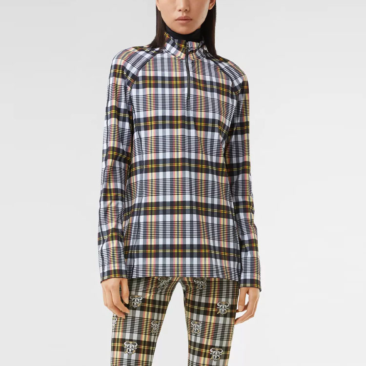 Sizing 버버리 SS21 체크 프린트 지퍼 롱슬리브 티 마리골드 옐로우 유니섹스 80378501