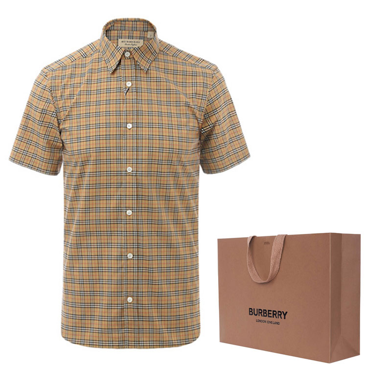 Shop Camisa de Manga Corta Cuadros Burberry SS21 Caqui. 80038521