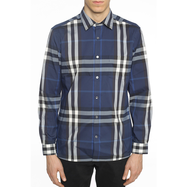 Purchase Kemeja Lengan Panjang Burberry SS21 Classic Check Saku Biru Tua 40234821
