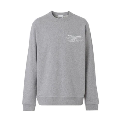 Burberry SS21 Coordinate Letter Monogram Cotton Sweatshirt Grey 80427521