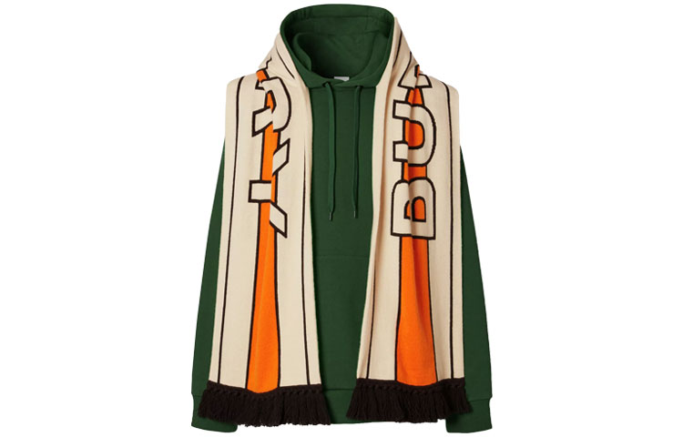 Burberry SS21 Cotton Hoodie with Scarf Detail Menswear Yellow Green 80355961
