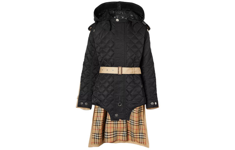 Burberry SS21 Detachable Hood Nylon Check Jacket Black 80381891