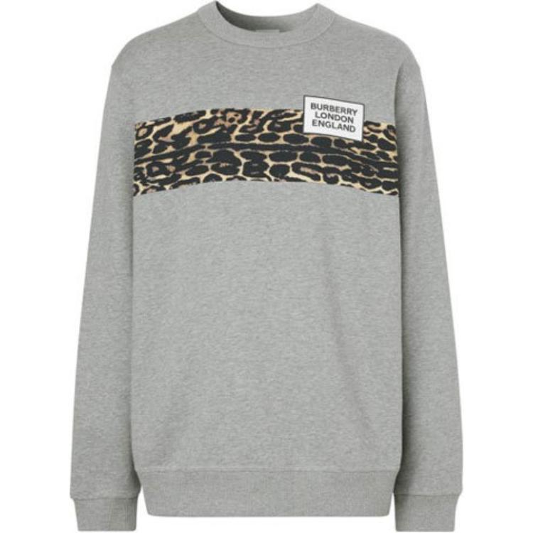 Burberry SS21 Grey Leopard Stripe Crewneck Long Sleeve Sweatshirt 80243711