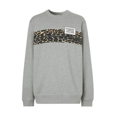 Burberry SS21 Grey Leopard Stripe Crewneck Long Sleeve Sweatshirt 80243711