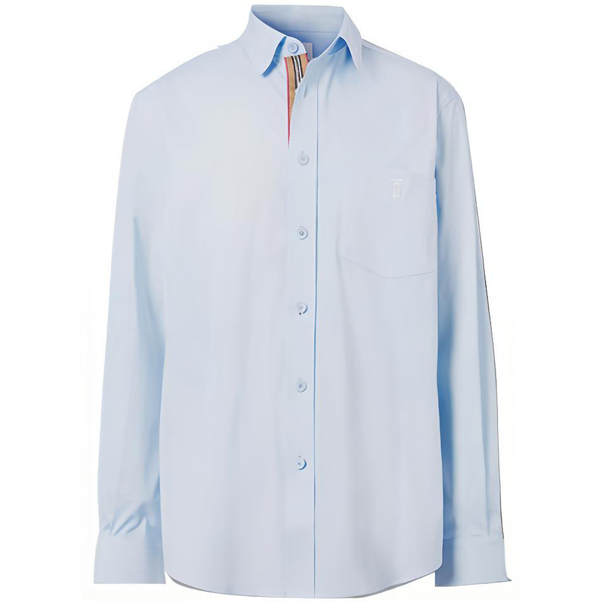 Burberry SS21 Light Blue Logo Embroidered Cotton Long Sleeve Shirt. 80430611