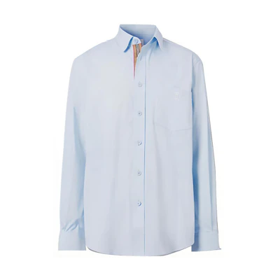 Burberry SS21 Light Blue Logo Embroidered Cotton Long Sleeve Shirt. 80430611