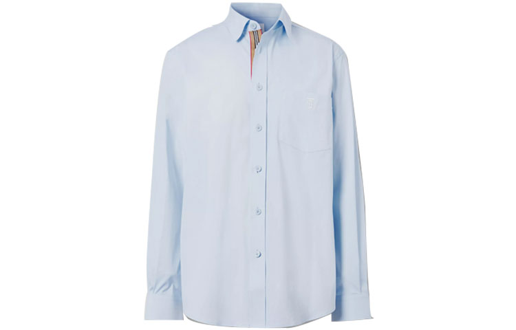 Burberry SS21 Light Blue Logo Embroidered Cotton Long Sleeve Shirt. 80430611 圖 2