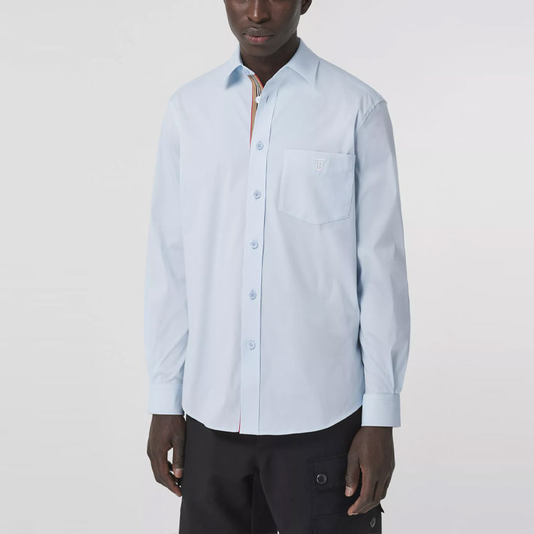 Burberry SS21 Light Blue Logo Embroidered Cotton Long Sleeve Shirt. 80430611 圖 3